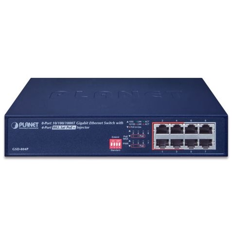 Switch 10 8x Gigabit dont 4 PoE+ at 60W ext. mode GSD-804P
